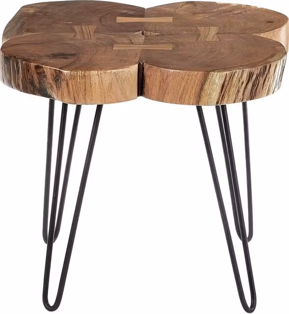 Orsina Modern Geometric Round Acacia Wood and Metal Side Table in Brown and Black, W/D/H: 50 x 45 x 50 cm – 1