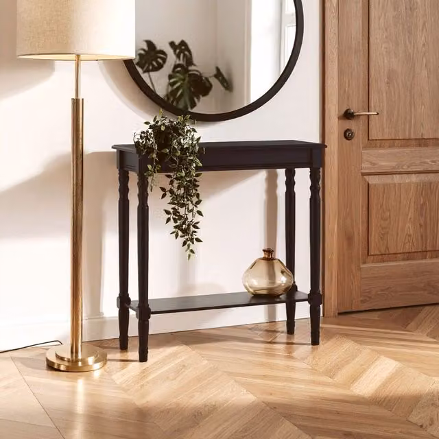Orsina Rectangular Pine Wood Console Table in Black, W/D/H: 80 x 30 x 80 cm – 1