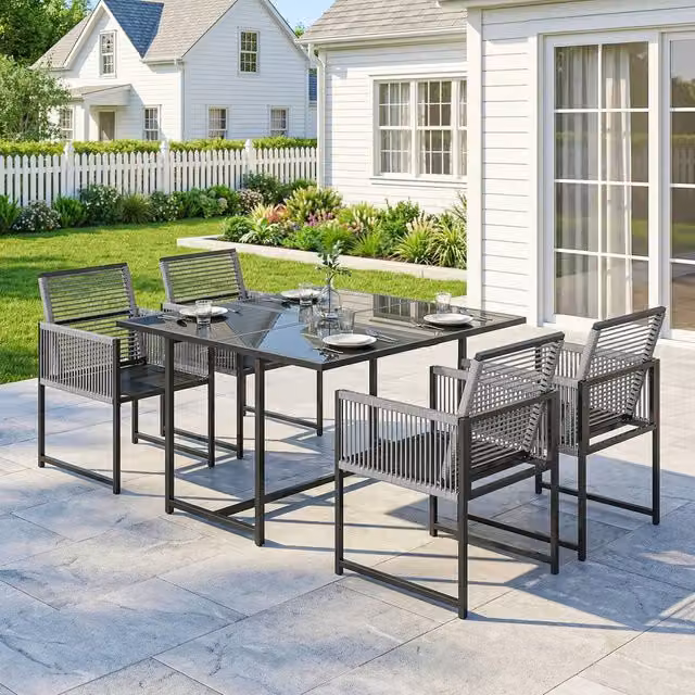 OUTSUNNY Modern Garden Dining Set with Square Table and Chairs in Matt Light Grey