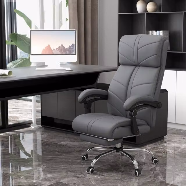 Vinsetto Grey Reclining Massage Executive Office Chair with Headrest and Synthetic Leather