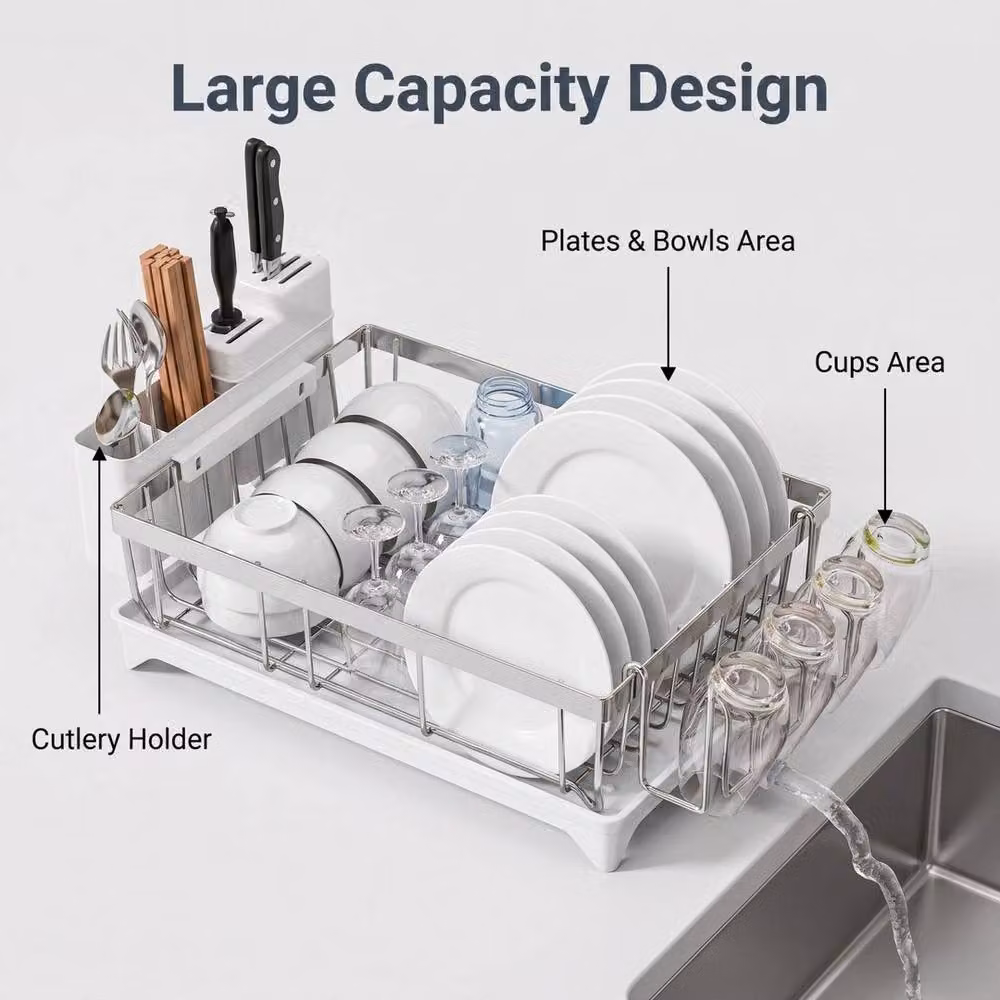 FORGEVIO White Dish Drainer Rack with Cutlery and Cup Holder – 2
