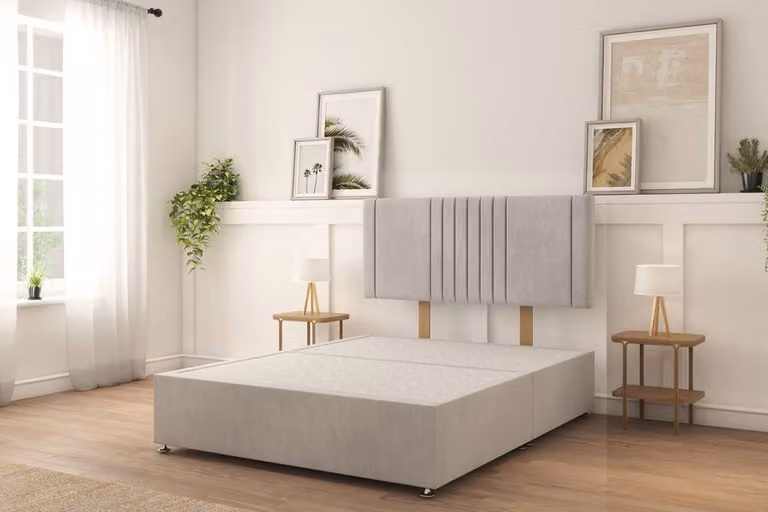 Sloomy Langston Plush Divan Bed Set in Silver with 2 Drawers and 26 inch Strutted Headboard, Small Single, W/D/H: 80 x 190 cm