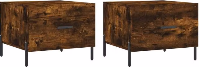 Berkfield Home Set of 2 Smoked Oak Coffee Tables in Brown, W/D/H: 50 x 50 x 40 cm