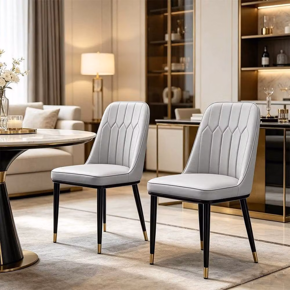 FORGEVIO Set of 2 Modern Grey Faux Leather Padded Dining Chairs – 2