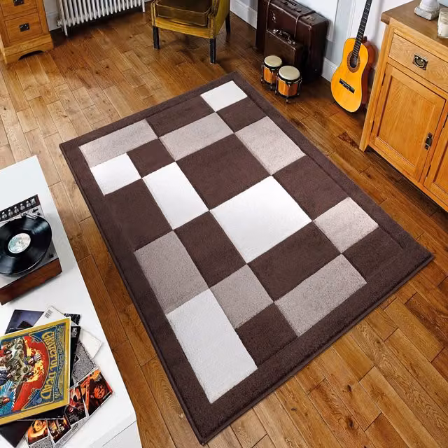 Havana Hand Carved Thick Rectangular Area Rug in Brown and Beige, Width: 110 cm