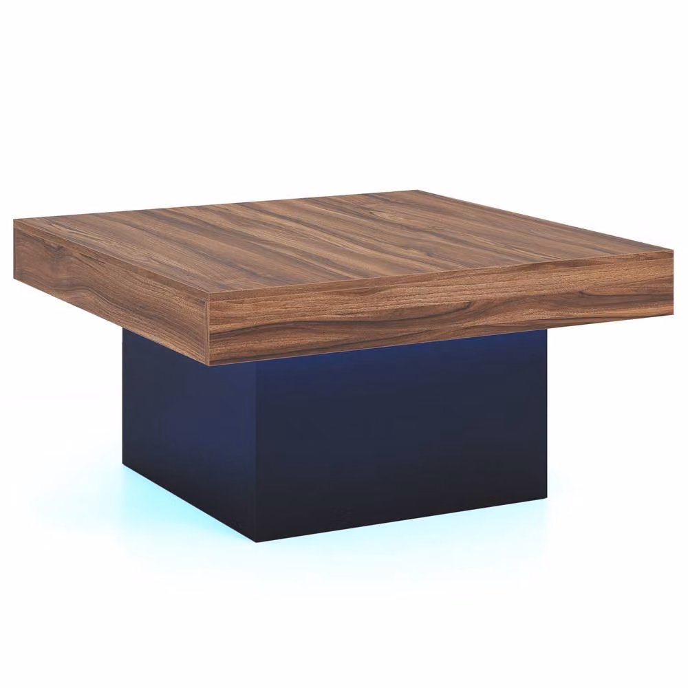 Gymax Square LED Coffee Table with Remote and 21 Dynamic Modes in Brown Wood Finish – 8