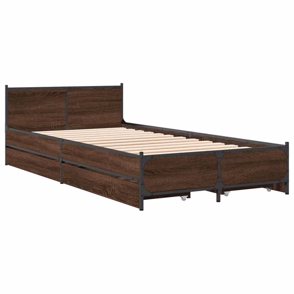 Berkfield Home Small Single Bed Frame with Drawers in Brown Oak, W: 75 cm, L: 190 cm – 3