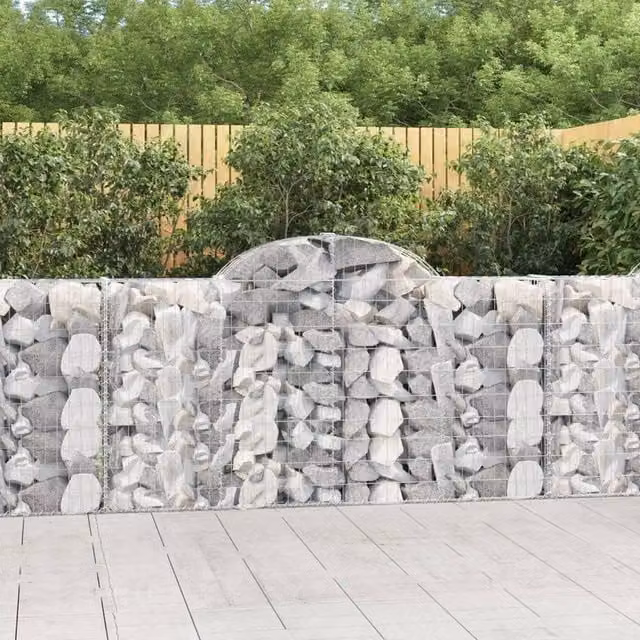 Berkfield Home Arched Gabion Baskets, 5 Piece Set, Silver Galvanised Steel, W: 200 cm, D: 30 cm, H: 100-120 cm – 1