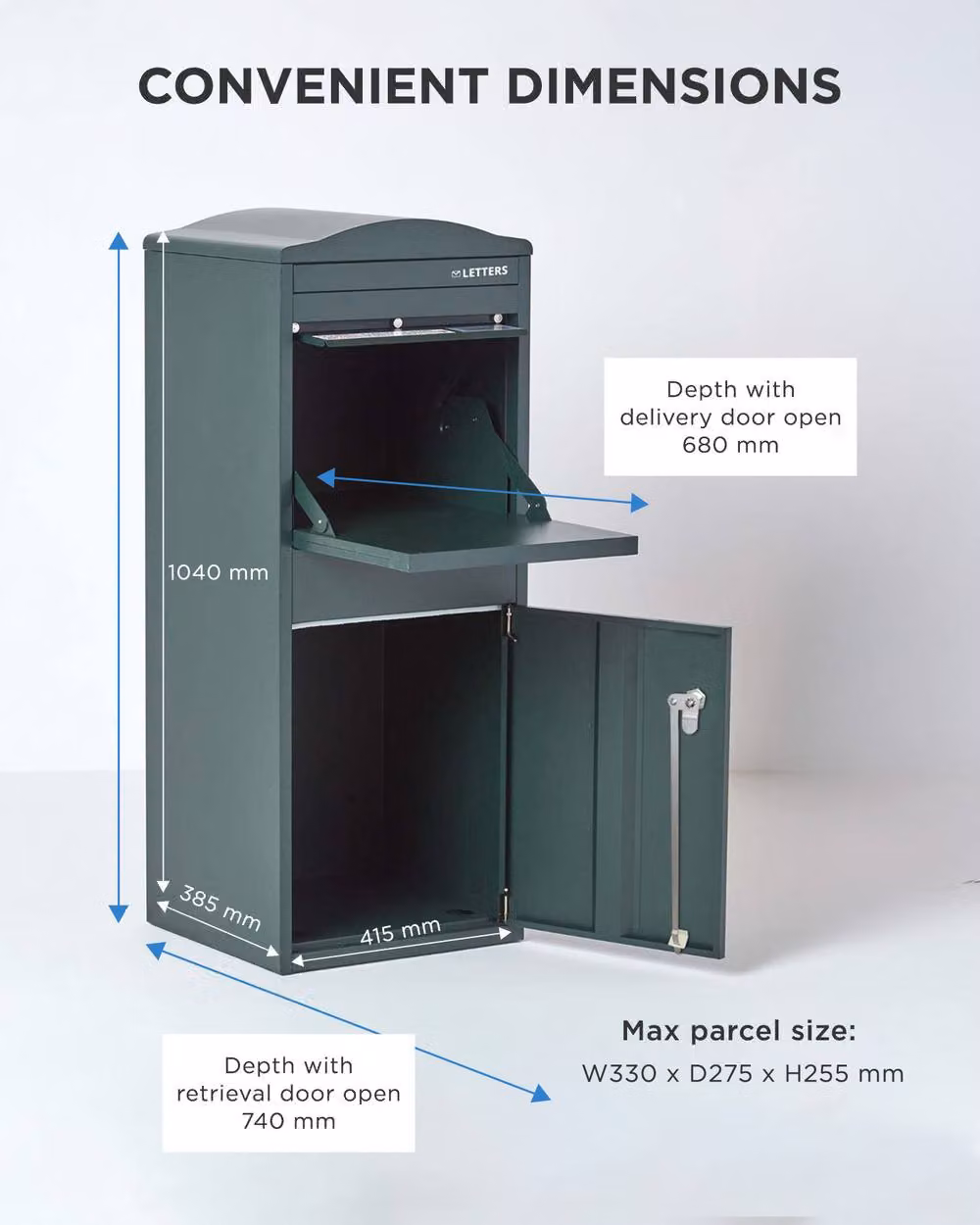 Homescapes Smart Parcel Box Large Curved Top Front Access Secure Delivery Box in Green – 7