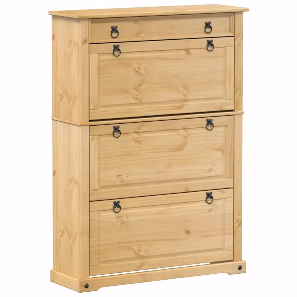 Berkfield Home Corona Shoe Cabinet in Brown Solid Wood Pine, W/D/H: 99 x 32 x 138 cm – 2