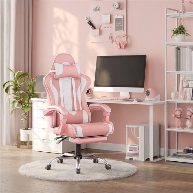 Yaheetech Pink Ergonomic High Back Gaming Chair with Headrest and Armrests