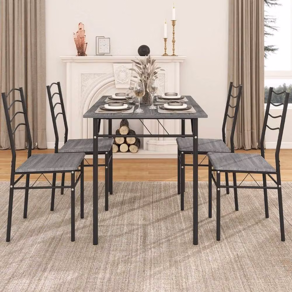 KORVIXA Dining Table and 4 Chair Set in Grey with Rustic MDF and Metal Design – 3