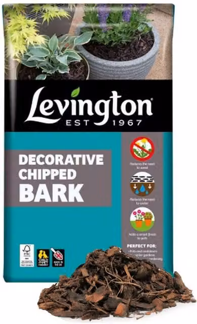 Levington Decorative Chipped Bark Mulch for Plant Potting and Garden Borders, Brown, 40L