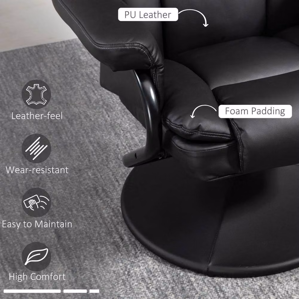FORGEVIO Black PU Leather Swivel Recliner Armchair with Ottoman – 5