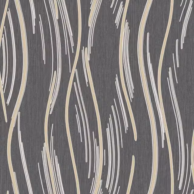 World of Wallpaper Shimmer Wave Textured Wallpaper in Black, Gold, Beige and Grey