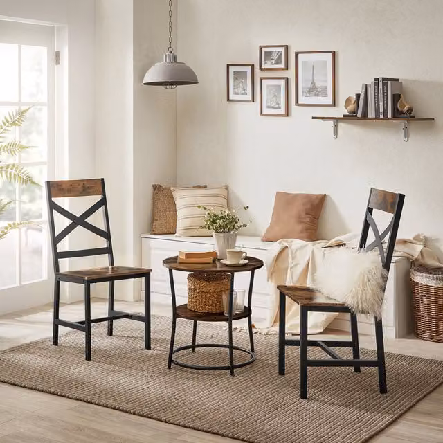VASAGLE Set of 2 Industrial Kitchen Dining Chairs in Brown and Black