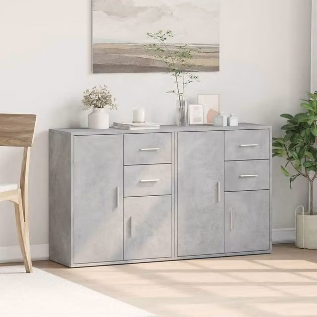 Berkfield Home Set of 2 Modern Sideboards in Concrete Grey, W/D/H: 60 x 31 x 70 cm – 1
