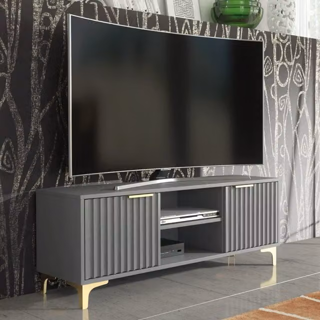 Creative Furniture Tide Crest Modern TV Unit in Grey and Gold, W: 120 cm, D: 45 cm, H: 35 cm