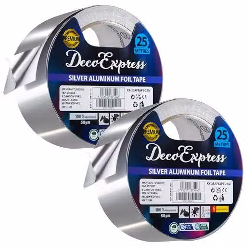 kreativekraft Silver Aluminium Foil Insulation Tape, 2 Pack, W: 4.5 cm, L: 25 m – 1