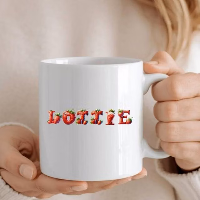 Aye Do Gifts Personalised Strawberry Floral Ceramic Mug in White and Multicolour