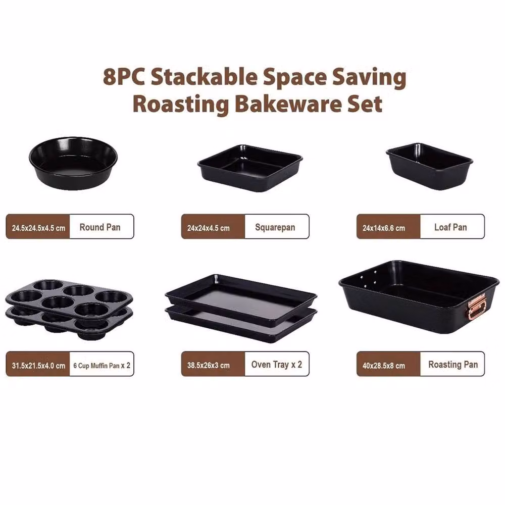 Havendro 8-Piece Stackable Non-Stick Steel Bakeware Set in Black – 2