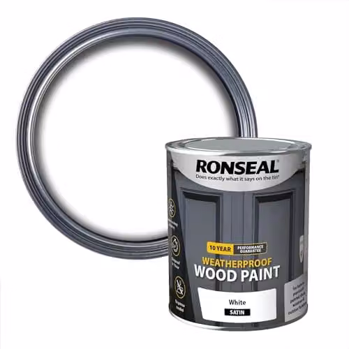 Ronseal 10 Year Weatherproof Wood Paint, White Satin, 0.75 l