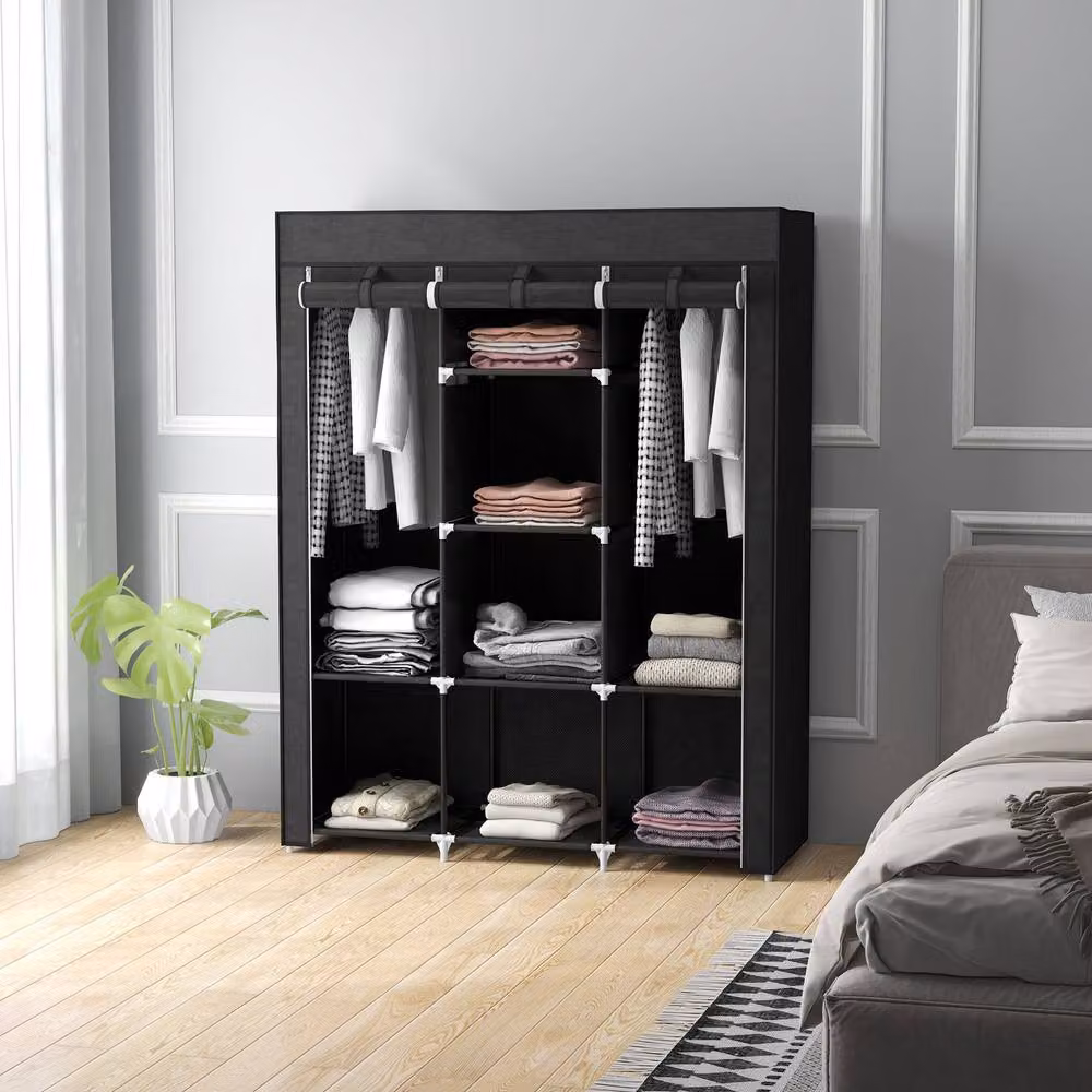 STILVORA Modern Black Roll Shutter Wardrobe with Hanging Rod and Internal Shelves, H 162.5 x W 125.0 cm – 7