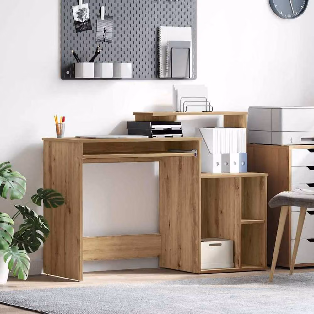 Berkfield Home Elegant Writing Desk with Storage in Artisan Oak Brown, W/D/H: 120.5 x 44 x 88.5 cm – 2