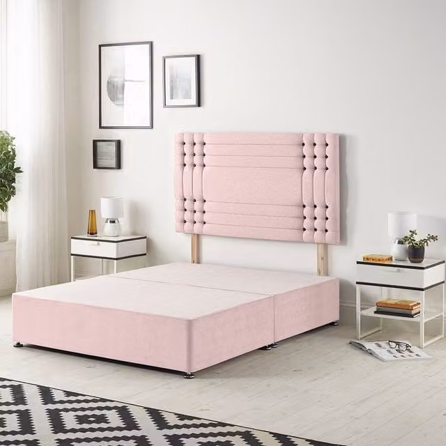 Somnior Beds Ltd Saville Pink Velvet Upholstered Divan Base with Drawers, W/D/H: 90 x 200 cm