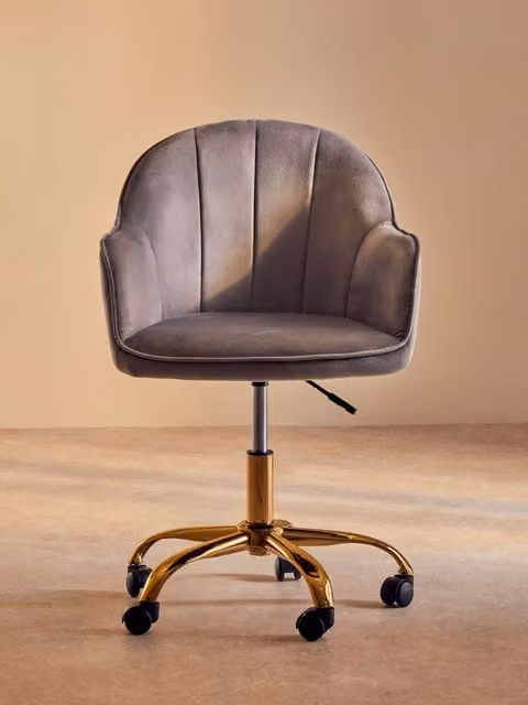 Orsina Brent Grey Velvet and Gold Swivel Home Office Task Chair – 2