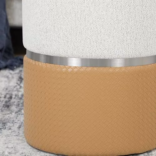 HOMCOM Set of 2 Round Cylindrical Storage Ottomans in Brown, Beige and Silver with PU Leather Upholstery, W/D/H: 36 x 36 x 45 cm and 45 x 45 x 36 cm – 4