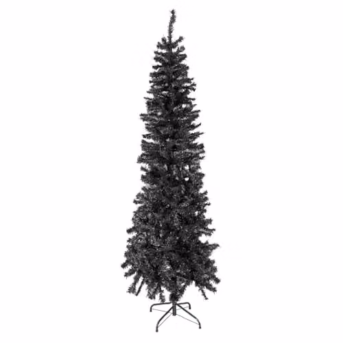 The Christmas Workshop 6ft Slimline Black Artificial Christmas Tree with Metal Stand – 1