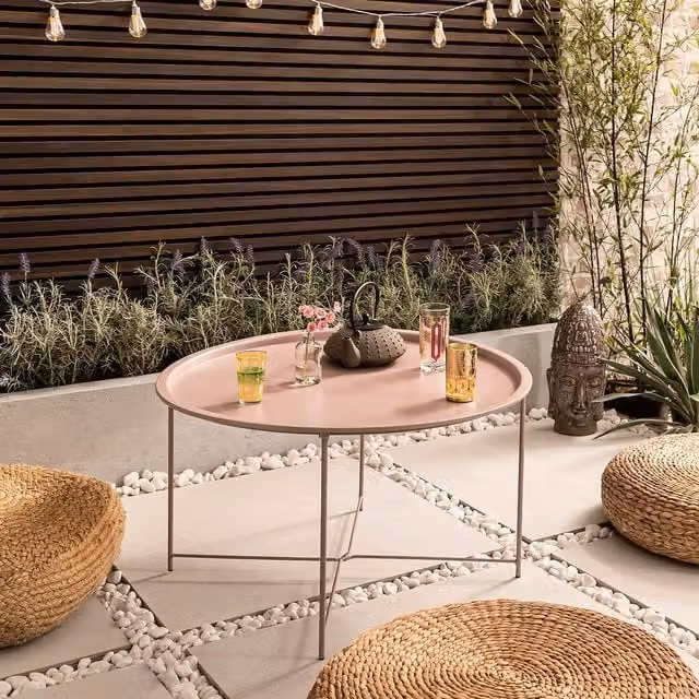 Noa and Nani Bjarni Modern Metal Garden Patio Occasional Table in Matt Pink