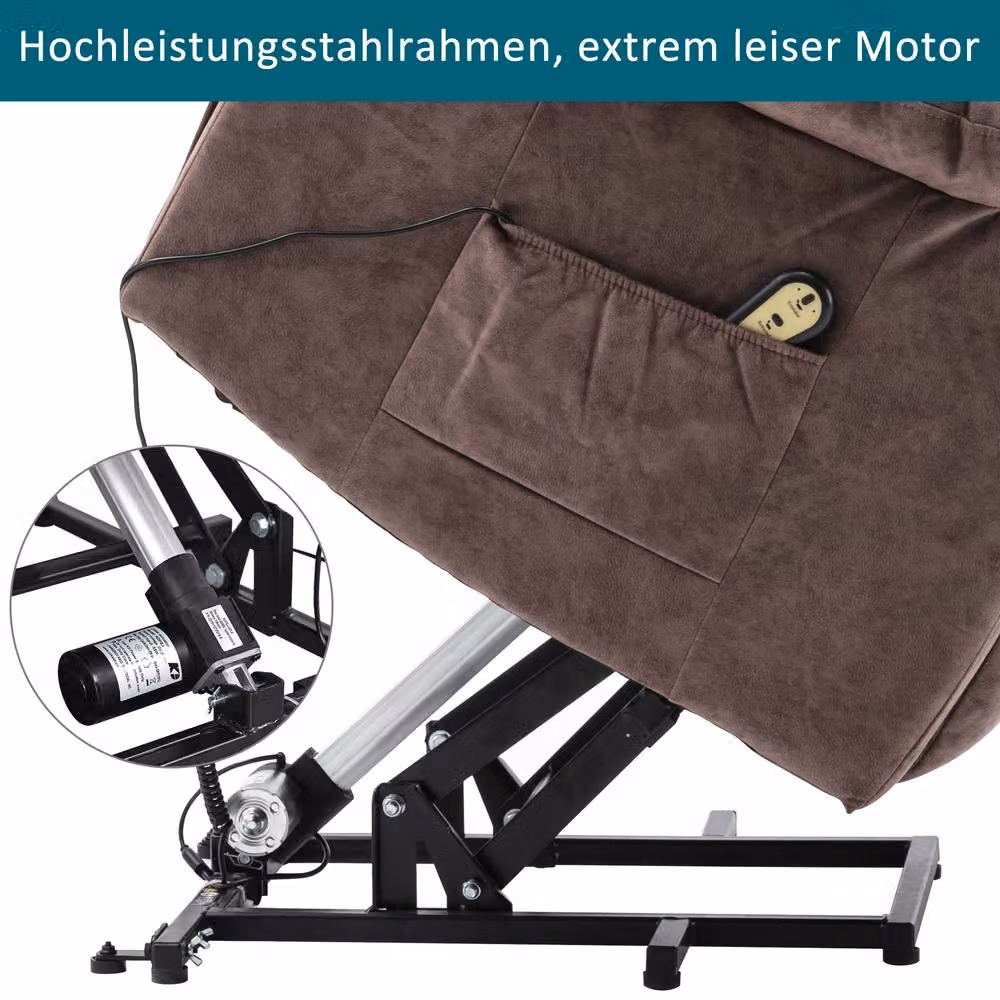 Merax Power Lift Recliner Chair with 8-Point Vibration Massage and Lumbar Heat in Brown Microfibre Fabric – 9