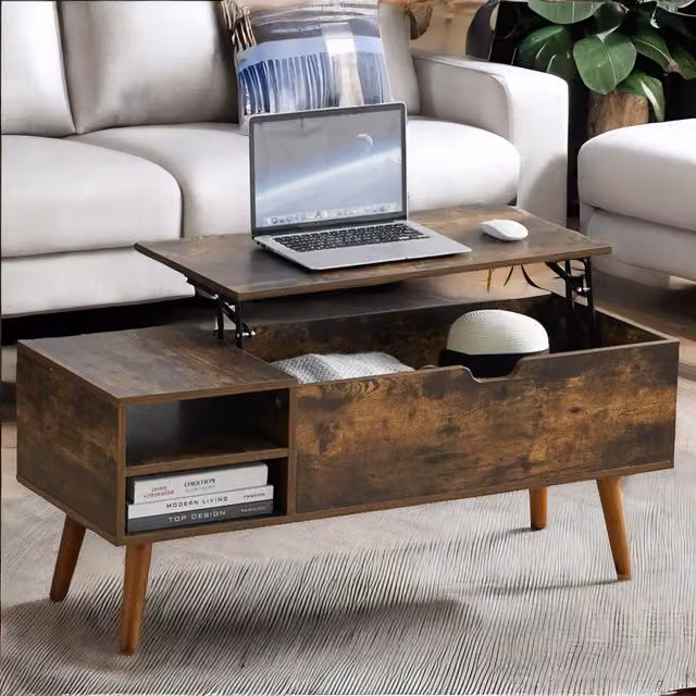 Rafaelo Mobilia Brown Wooden Lift Top Coffee Table with Hidden Storage – 1