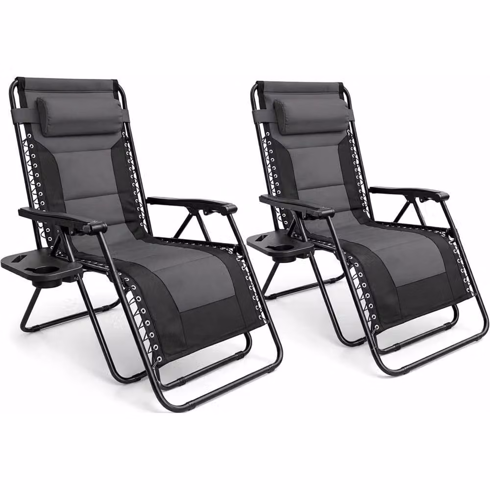 FLAVORA Heavy Duty Padded Sun Lounger in Grey with Steel Frame – 3