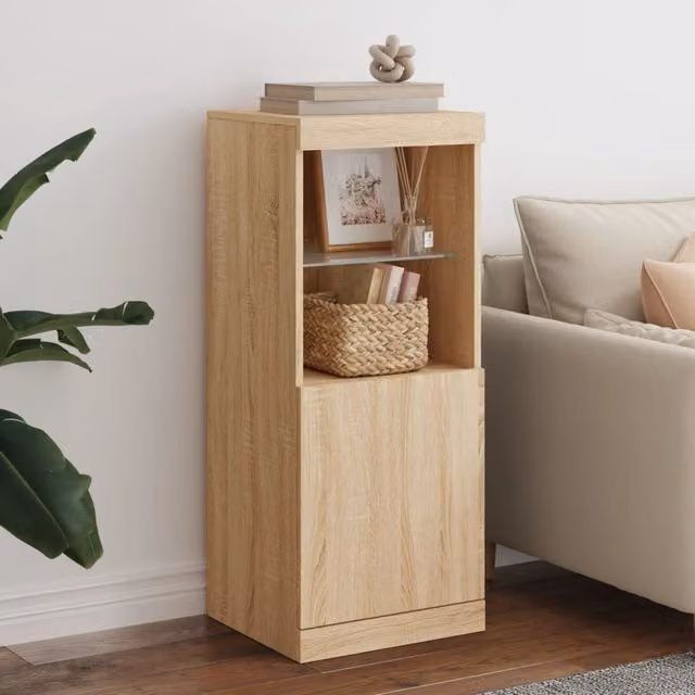 Berkfield Home Modern Sideboard with Integrated LED Lights in Sonoma Oak Brown, W/D/H: 41 x 37 x 100 cm