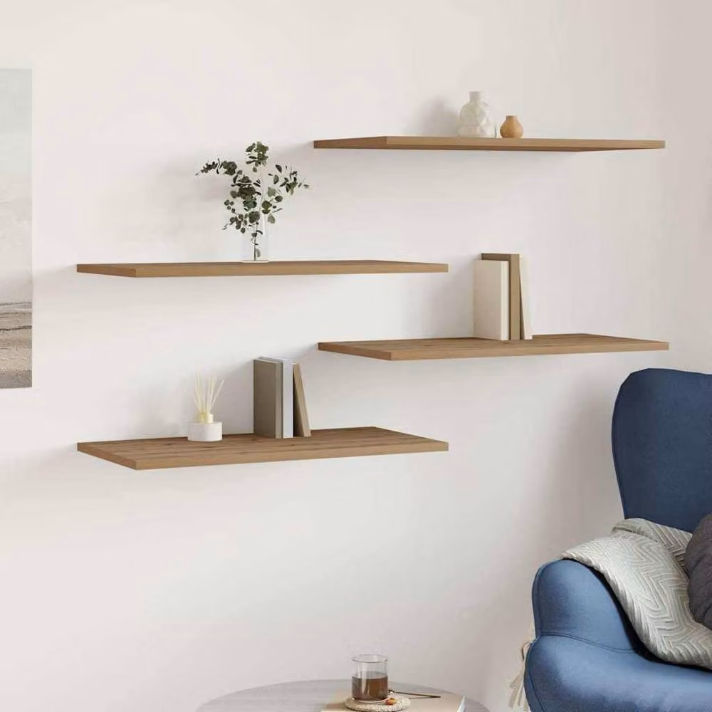 Berkfield Home Artisan Oak Wall Shelves, 4 Piece Set in Brown, W: 60 cm, D: 30 cm, H: 1.5 cm – 2