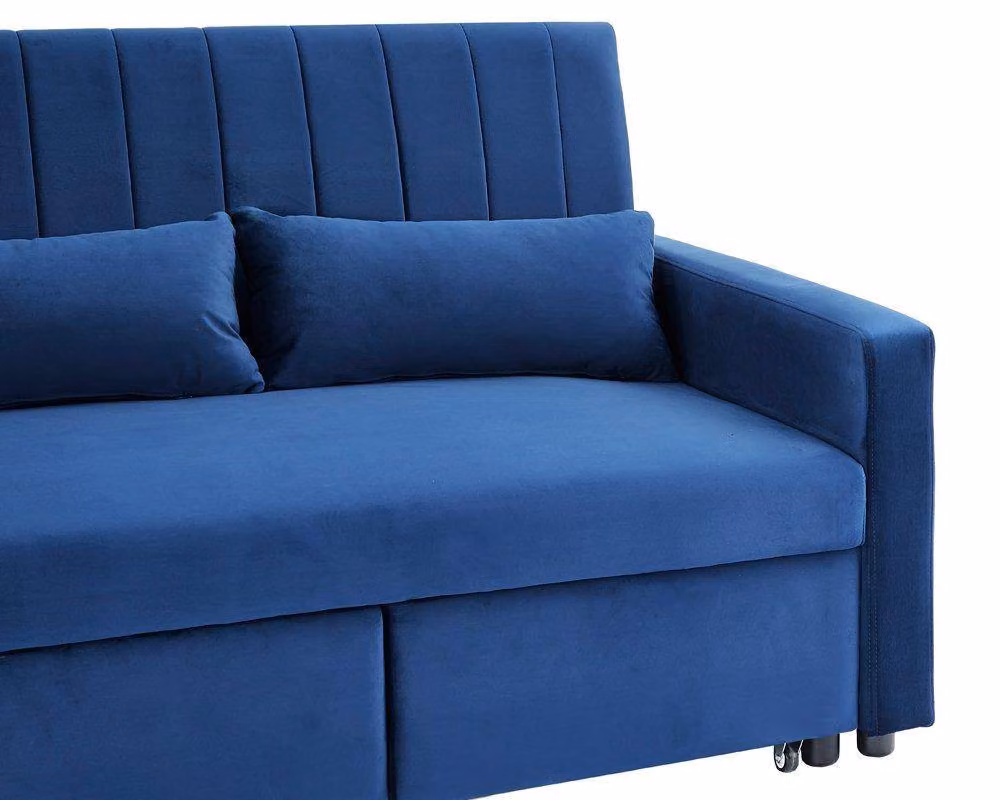 Home Detail Devon Dark Blue Velvet Pull Out Sofa Bed with Ribbed Fabric Detailing, Side Pocket Storage and Scatter Cushions, 120 x 200 cm – 3