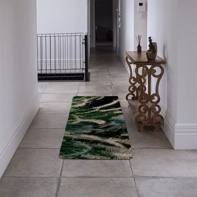 Benjamin Tate Design LTD Green Designer Runner Rug with Faux Fur Cat Tail Grass Pattern