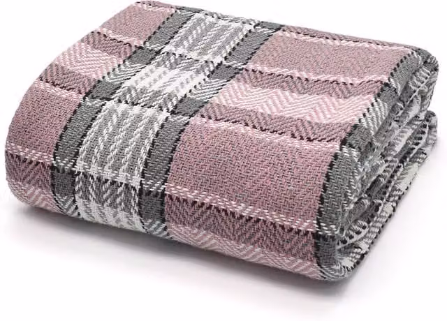 Ashley Mills Woven Cotton Checked Throw with Fringes in Pink and Grey, W: 178 cm