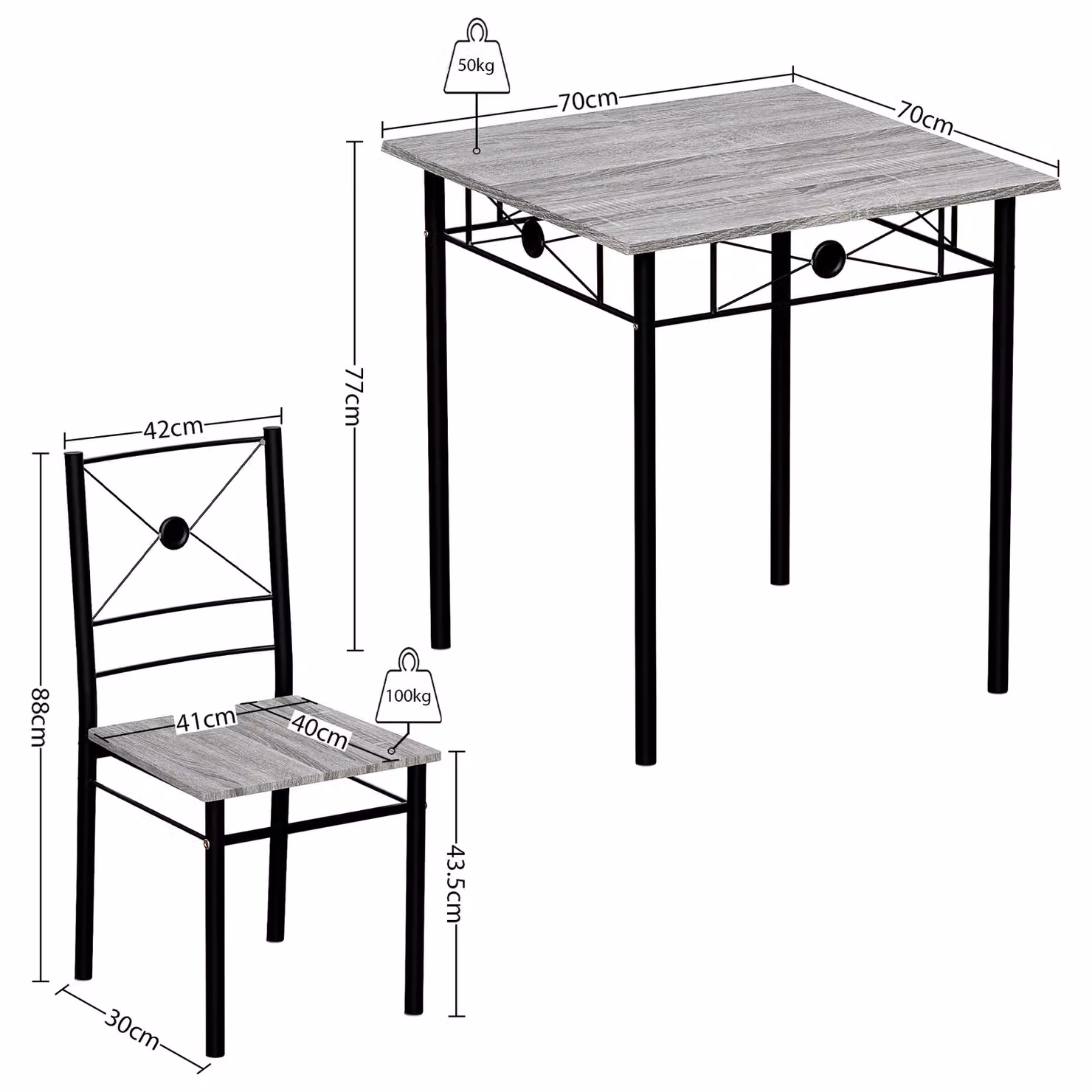 Vida Designs Roslyn Modern Square Dining Table and 2 Chairs Set in Matt Grey – 2