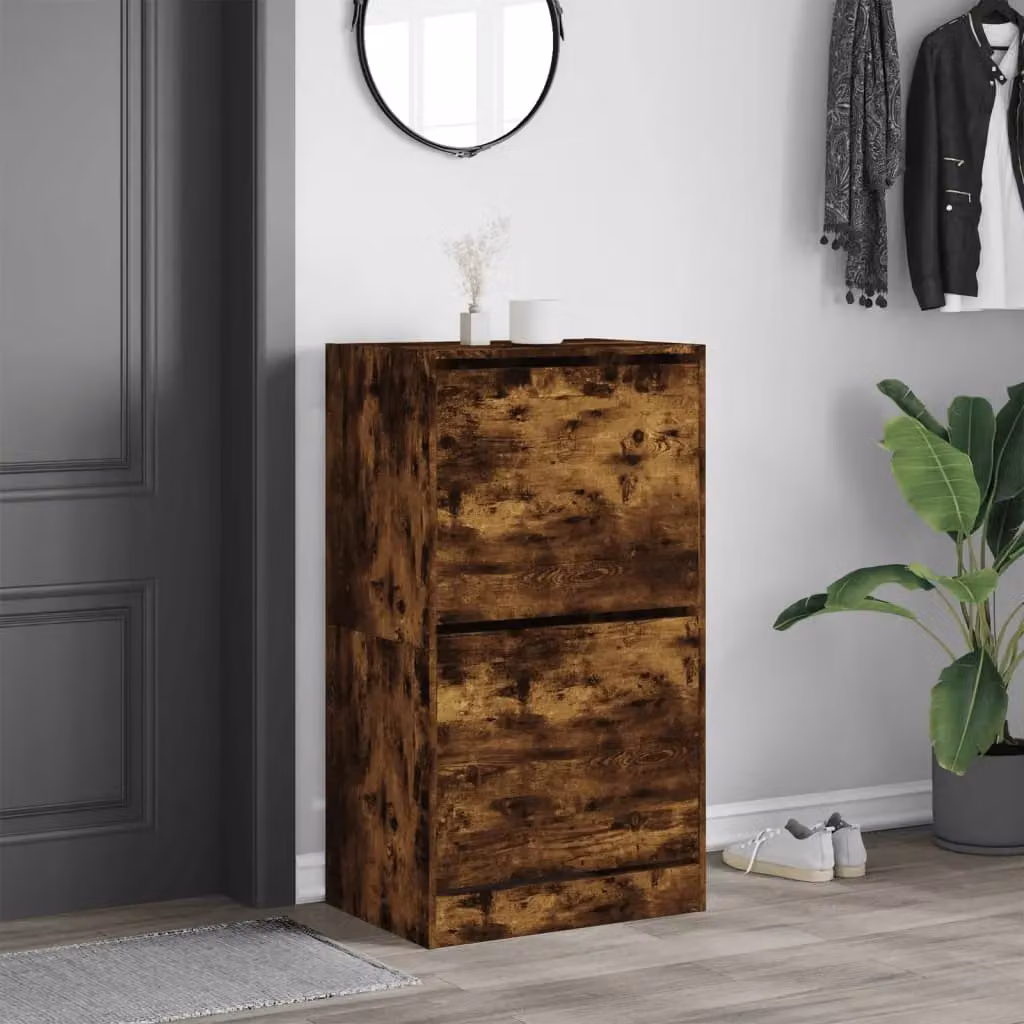 Berkfield Home Modern Shoe Cabinet in Smoked Oak Brown with 2 Tilting Compartments W/D/H: 60 x 42 x 108 cm – 3