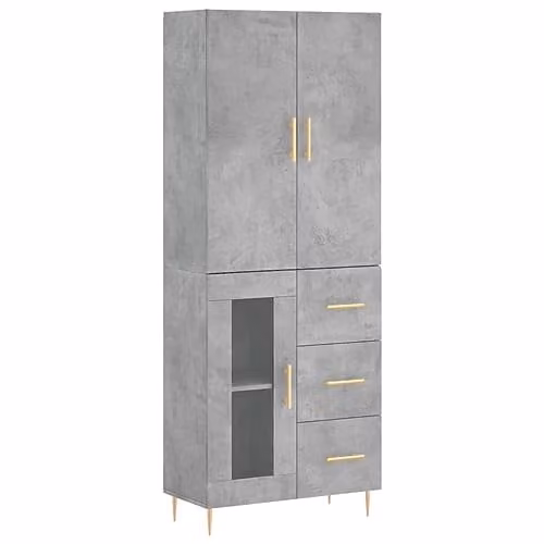 vidaXL Modern Highboard in Concrete Grey, W/D/H: 69.5 x 34.0 x 180.0 cm