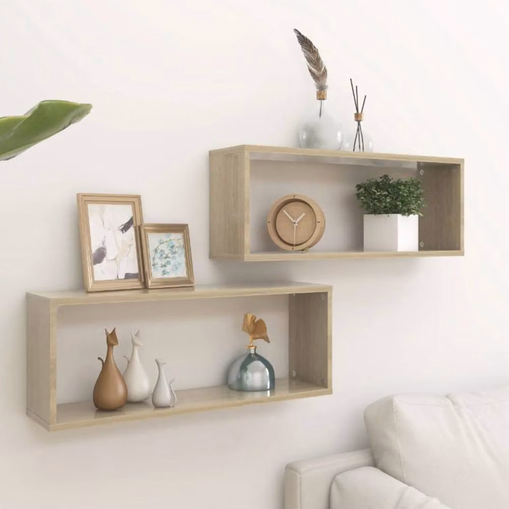 Berkfield Home Wall Mounted Cube Shelf Set of 2, Sonoma Oak Brown, W: 60 cm, D: 15 cm, H: 23 cm – 2