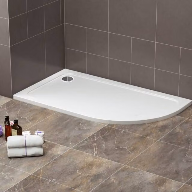 Bathroom Kingdom Oliver Stone Right Quadrant Corner Shower Tray, White, W/D: 120 x 90 cm