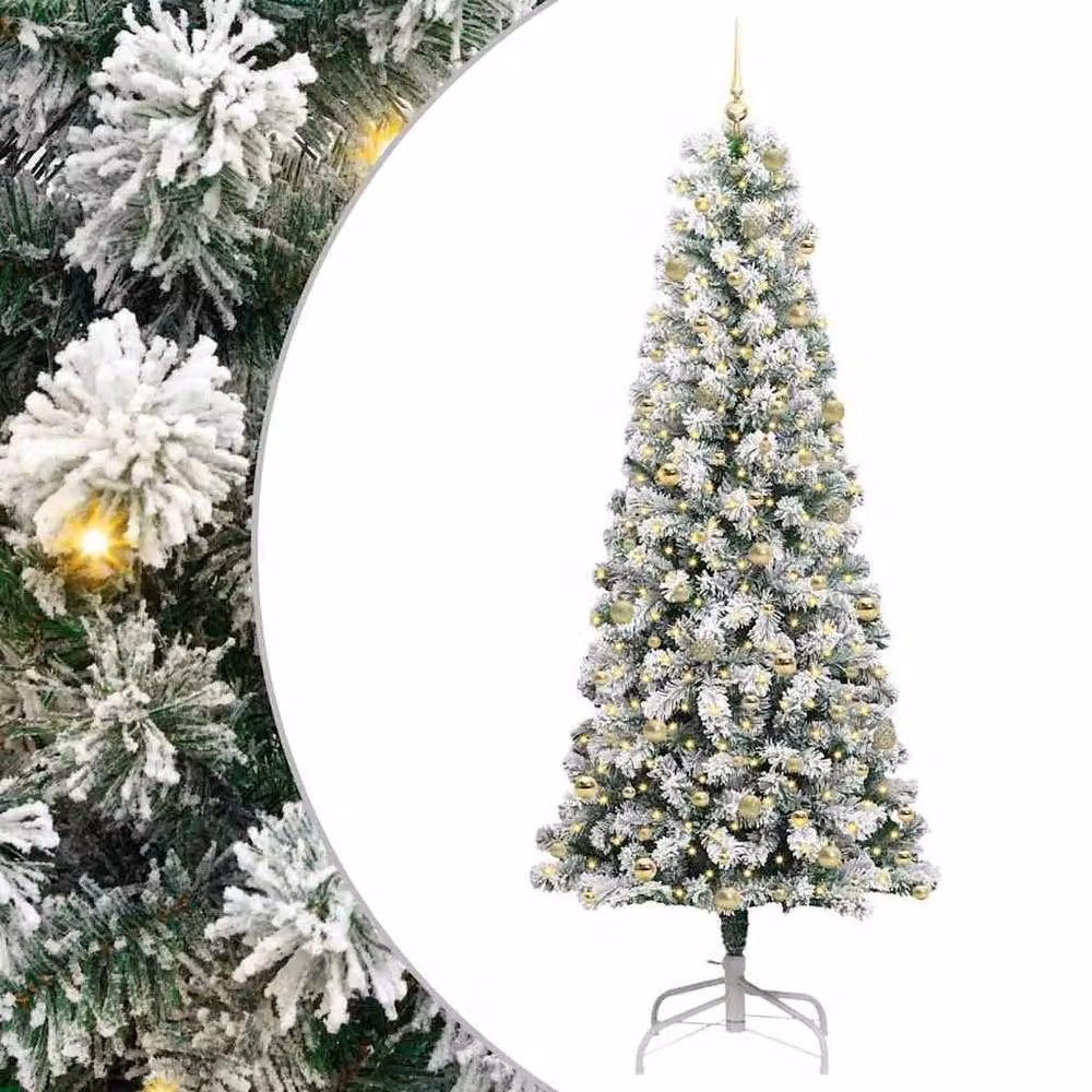 Berkfield Home Artificial Hinged Christmas Tree in Green and White, Height: 240 cm – 2