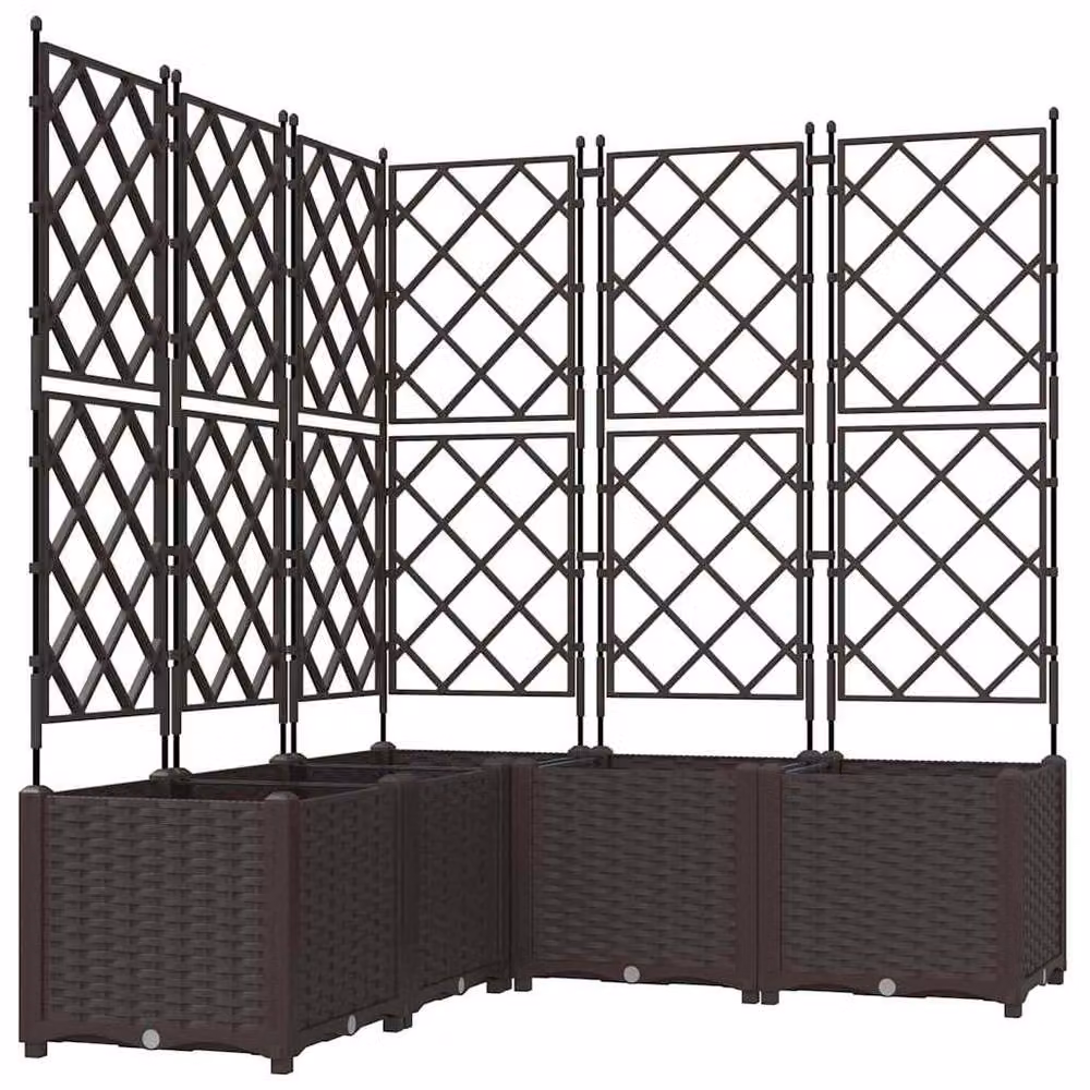 Berkfield Home Modern Garden Planter with Trellis, 5 Piece Set, Brown, W/D/H: 120 x 120 x 143 cm – 3