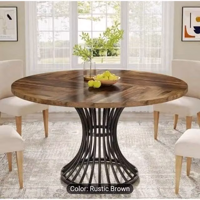 KORVIXA Industrial Farmhouse Round Dining Table in Brown
