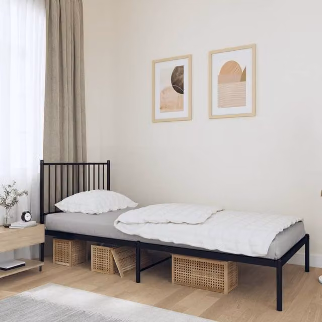 Berkfield Home Metal Bed Frame with Headboard in Black, W/D/H: 90 x 200 cm